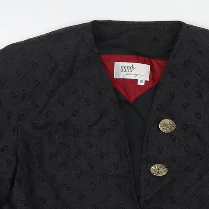 Sandy Womens Black Geometric Jacket Blazer Size 12 - Fake Button Detail