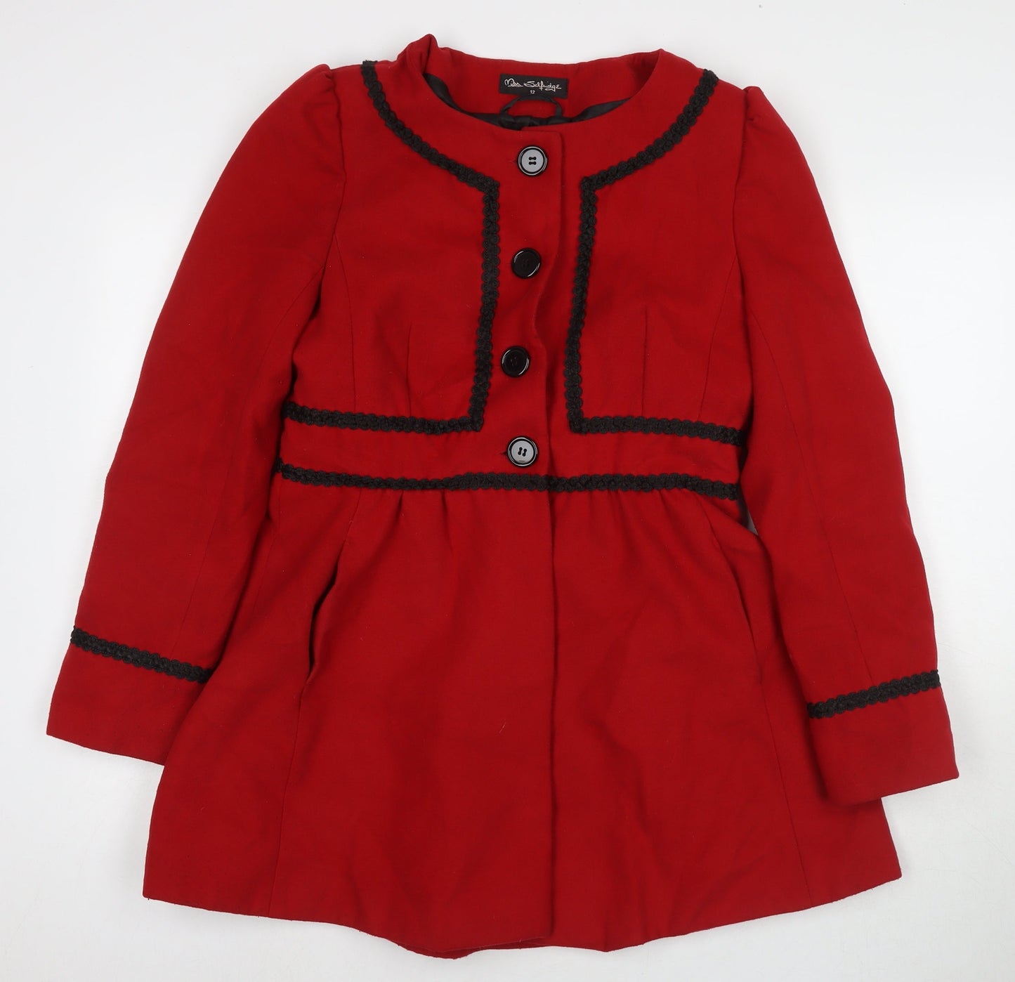 Womens UK Size 12 Miss Selfridge Red Overcoat