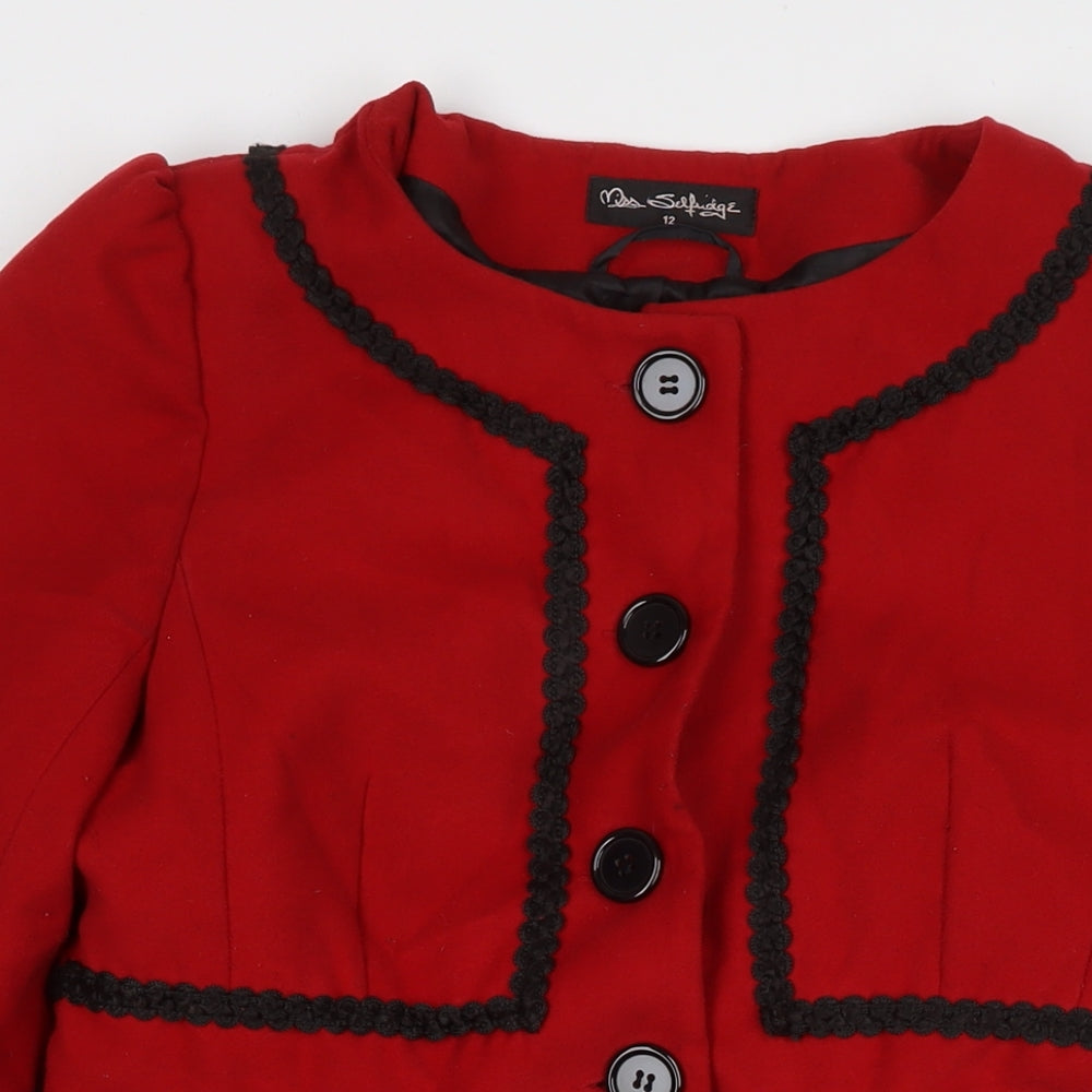 Womens UK Size 12 Miss Selfridge Red Overcoat