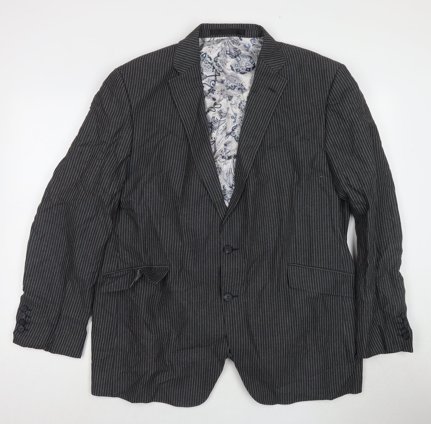 Autograph Mens Grey Striped Wool Jacket Suit Jacket Size 46 Regular