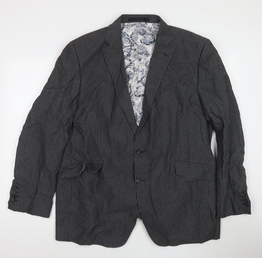 Autograph Mens Grey Striped Wool Jacket Suit Jacket Size 46 Regular
