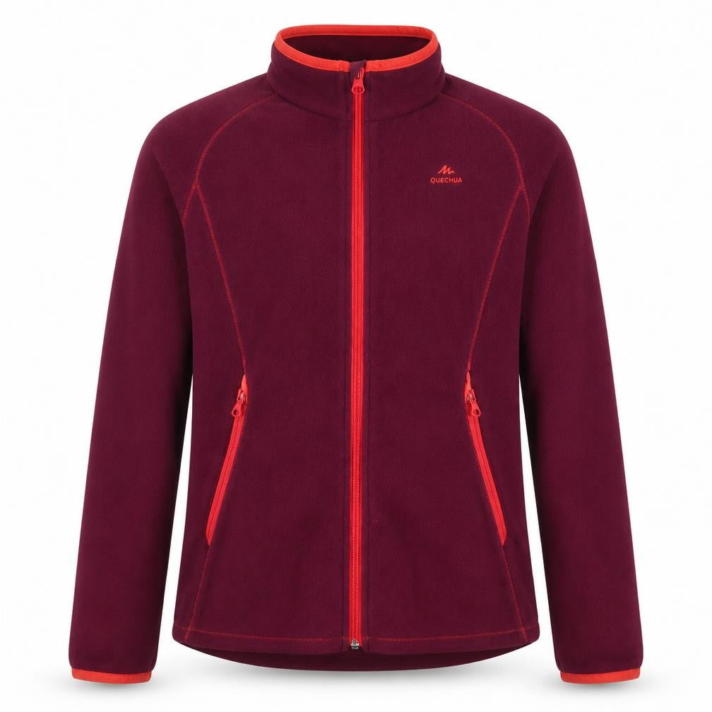 Front view of Decathlon girls’ purple jacket, size 12-13, years zip