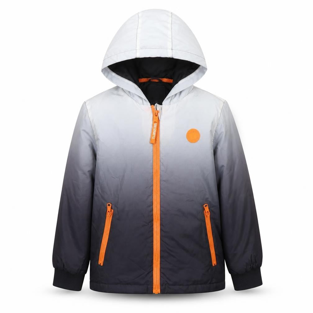 Front view of Threadboys boys’ grey colourblock jacket, size 9-10, years zip