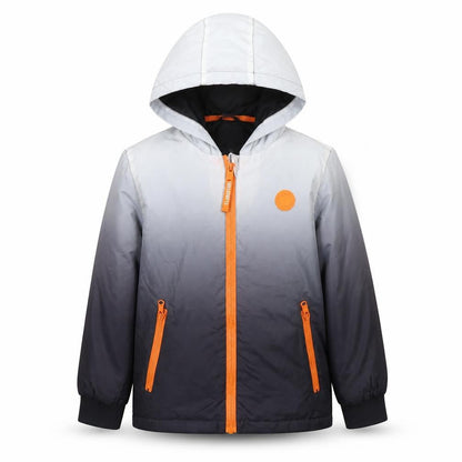 Front view of Threadboys boys’ grey colourblock jacket, size 9-10, years zip