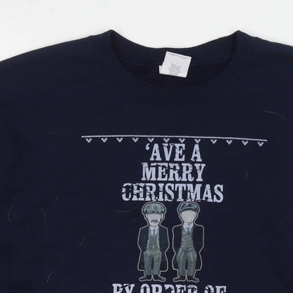 Peaky Blinders Mens Blue Cotton Pullover Sweatshirt Size L - Christmas Jumper