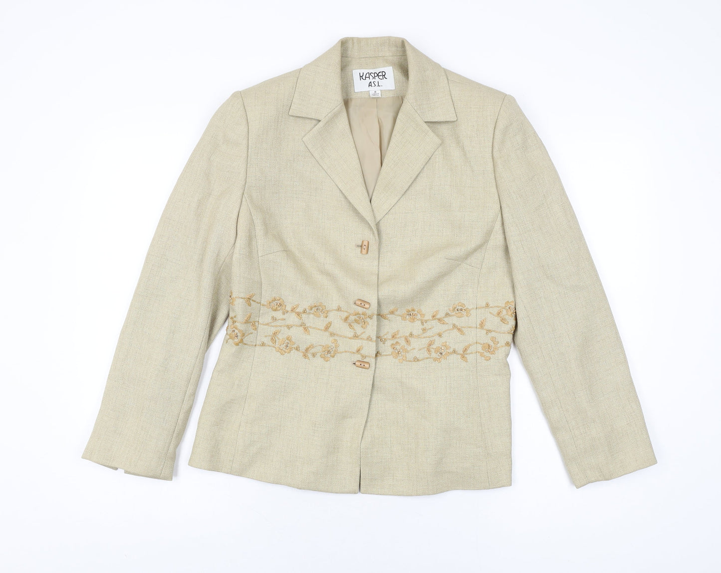Kasper Womens Beige Geometric Jacket Size 8 Button
