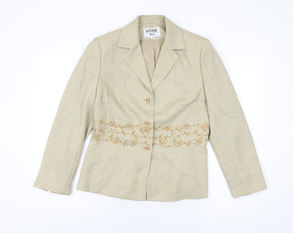 Kasper Womens Beige Geometric Jacket Size 8 Button