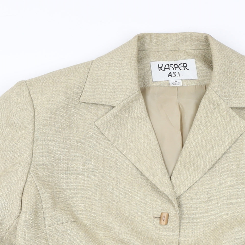 Kasper Womens Beige Geometric Jacket Size 8 Button