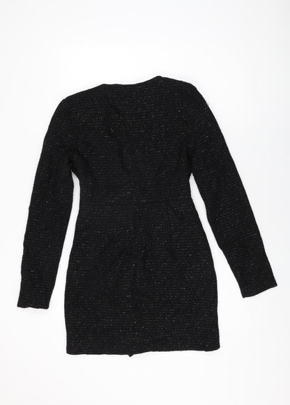 Zara Womens Black Viscose Bodycon Size S V-Neck Zip