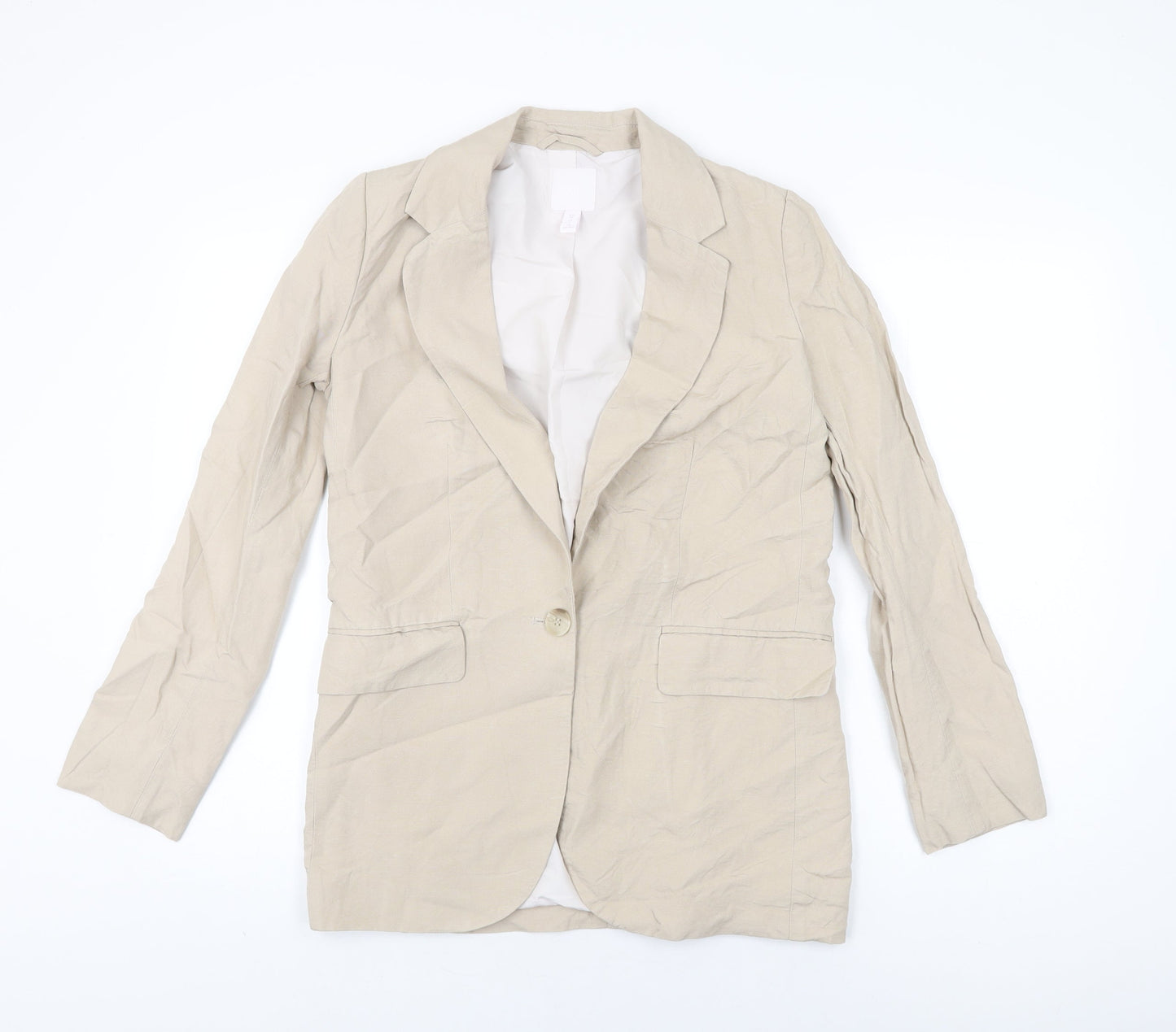 H&M Womens Beige Jacket Blazer Size 6 Button