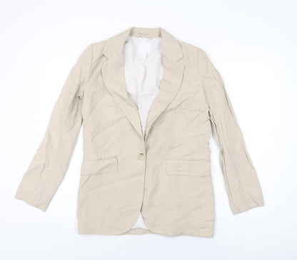 H&M Womens Beige Jacket Blazer Size 6 Button
