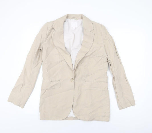 H&M Womens Beige Jacket Blazer Size 6 Button