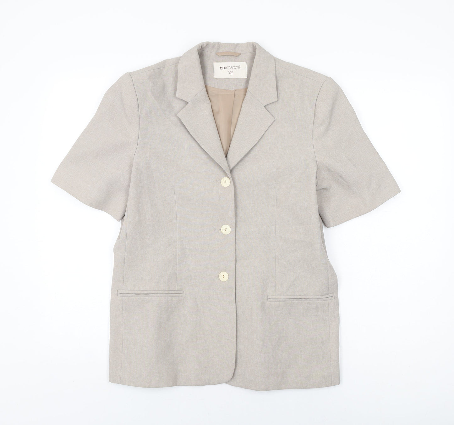 Bonmarché Womens Beige Polyester Basic Button-Up Size 12 Collared