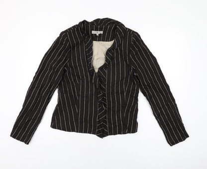 Rosie's L.F.Coll Womens Brown Striped Jacket Size 12 Hook & Eye
