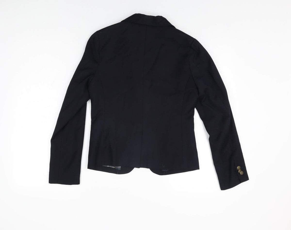 Back view of Lowrys Farm boys’ blue jacket blazer, size M, button