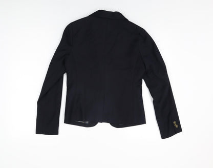 Back view of Lowrys Farm boys’ blue jacket blazer, size M, button