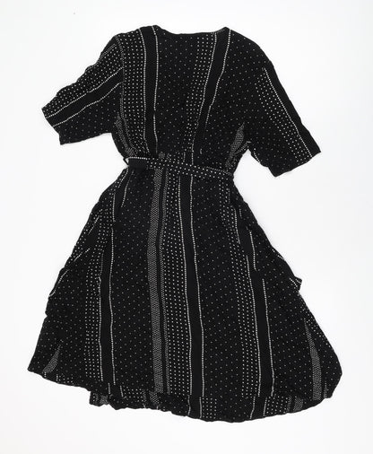 New Look Womens Black Geometric Viscose Wrap Dress Size 10 V-Neck Pullover
