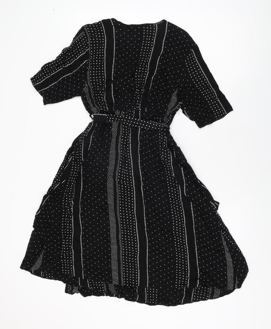 New Look Womens Black Geometric Viscose Wrap Dress Size 10 V-Neck Pullover