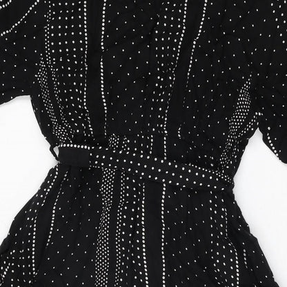 New Look Womens Black Geometric Viscose Wrap Dress Size 10 V-Neck Pullover
