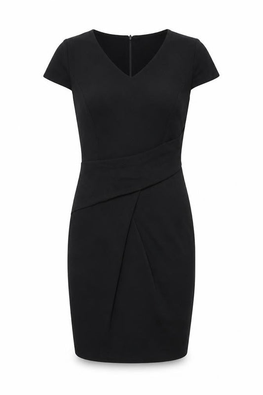 Front view of Red Herring women’s black polyester bodycon, size UK 10, v-neck zip