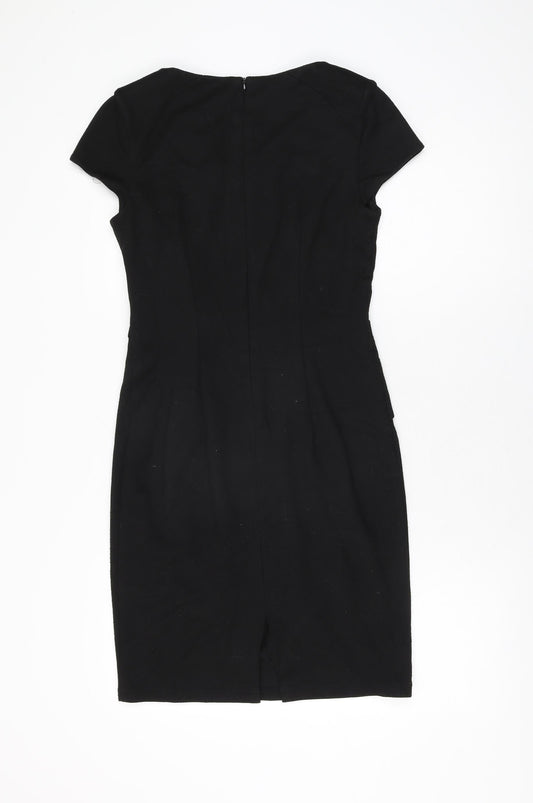Red Herring Womens Black Polyester Bodycon Size 10 V-Neck Zip