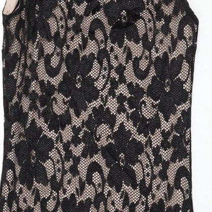 New Look Womens Black Floral Nylon Bodycon Size 14 Round Neck Pullover