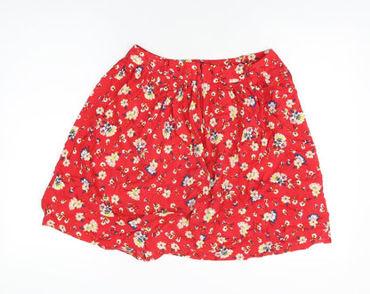 New Look Womens Red Floral Viscose Skater Skirt Size 8 Zip