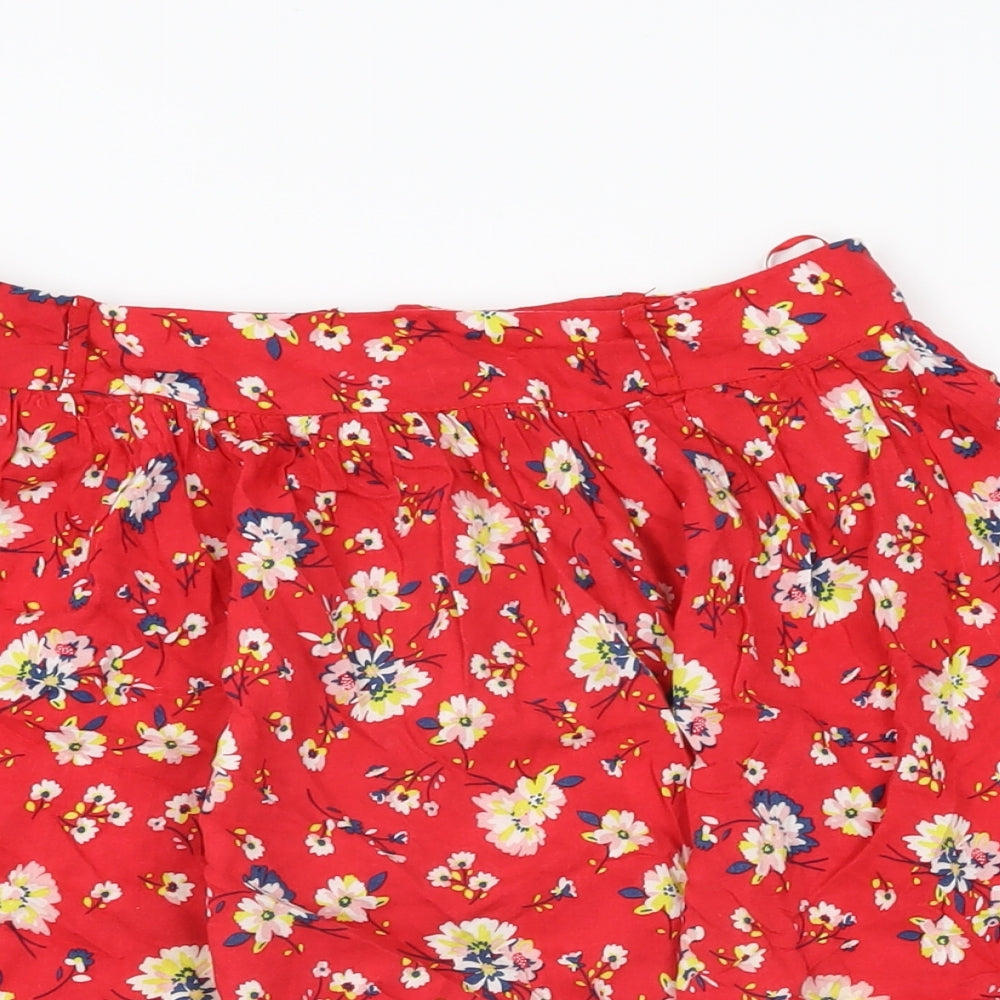 New Look Womens Red Floral Viscose Skater Skirt Size 8 Zip