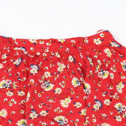 New Look Womens Red Floral Viscose Skater Skirt Size 8 Zip