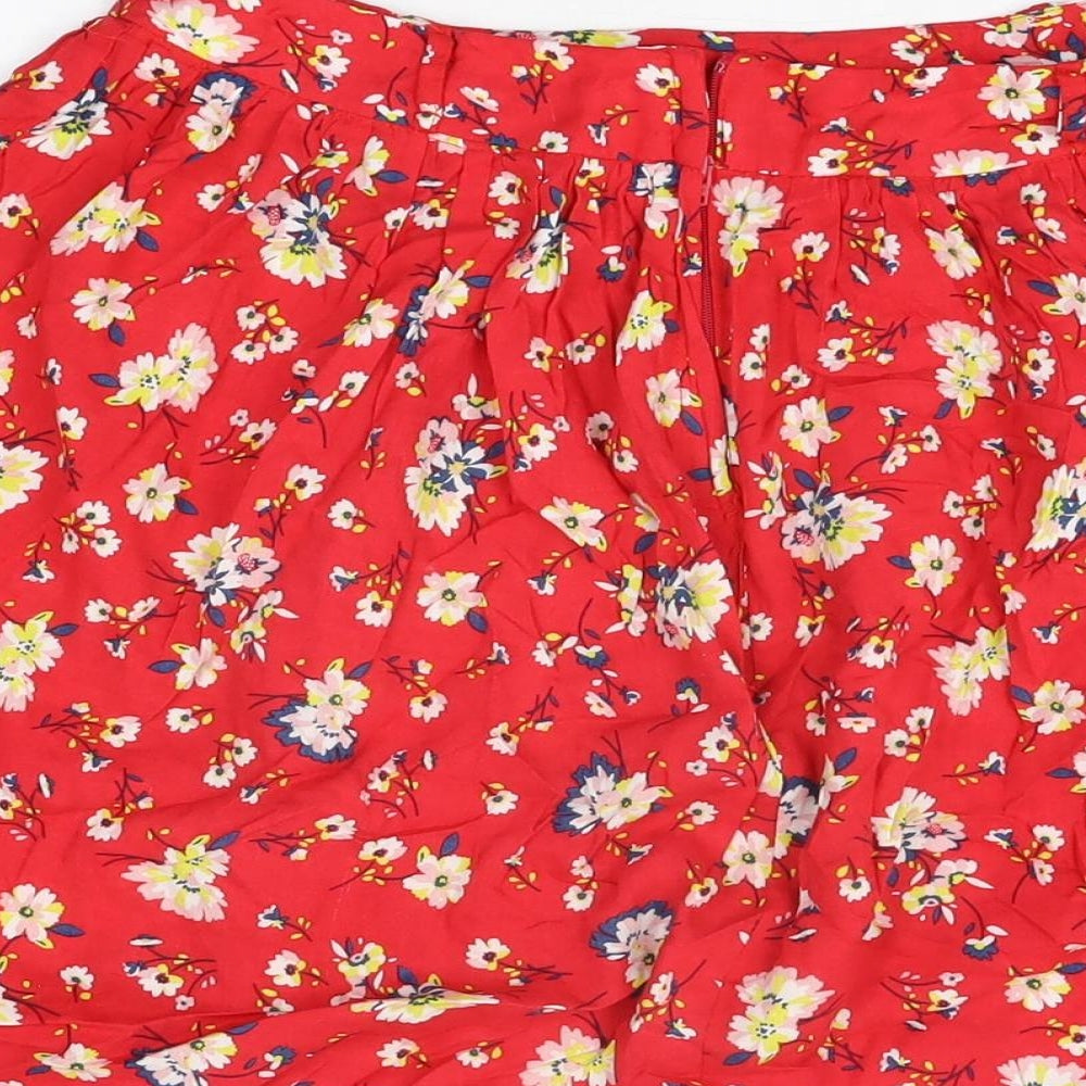 New Look Womens Red Floral Viscose Skater Skirt Size 8 Zip