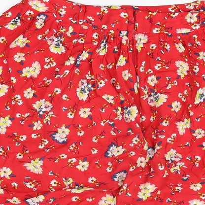 New Look Womens Red Floral Viscose Skater Skirt Size 8 Zip