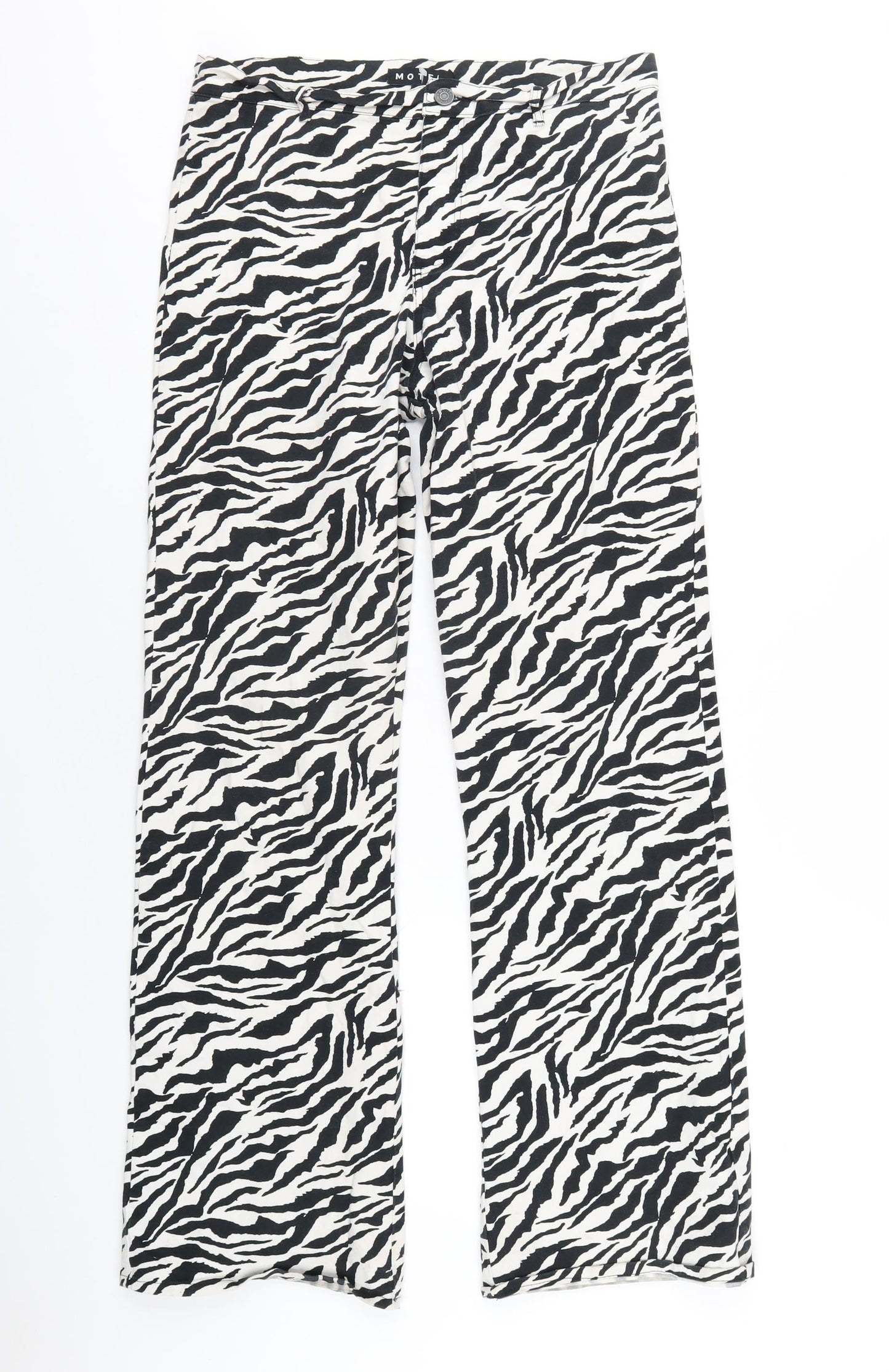 Motel Womens Black Animal Print Cotton Straight Jeans Size L L32 in Regular Zip - Zebra Print
