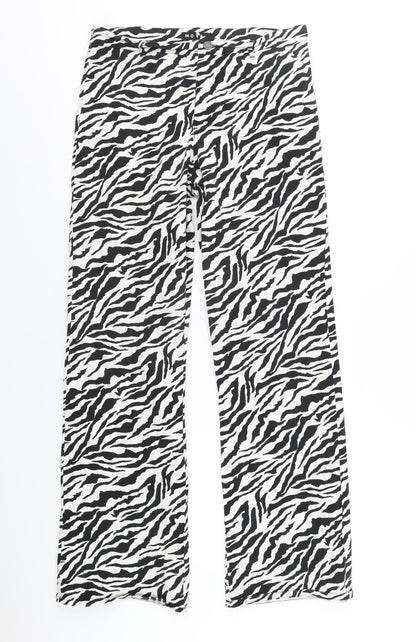 Motel Womens Black Animal Print Cotton Straight Jeans Size L L32 in Regular Zip - Zebra Print