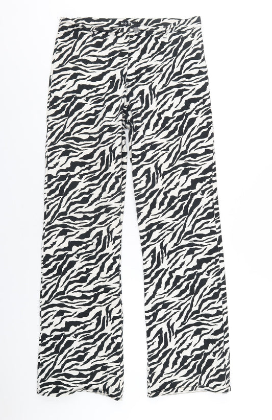 Motel Womens Black Animal Print Cotton Straight Jeans Size L L32 in Regular Zip - Zebra Print