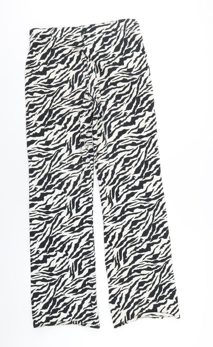 Motel Womens Black Animal Print Cotton Straight Jeans Size L L32 in Regular Zip - Zebra Print