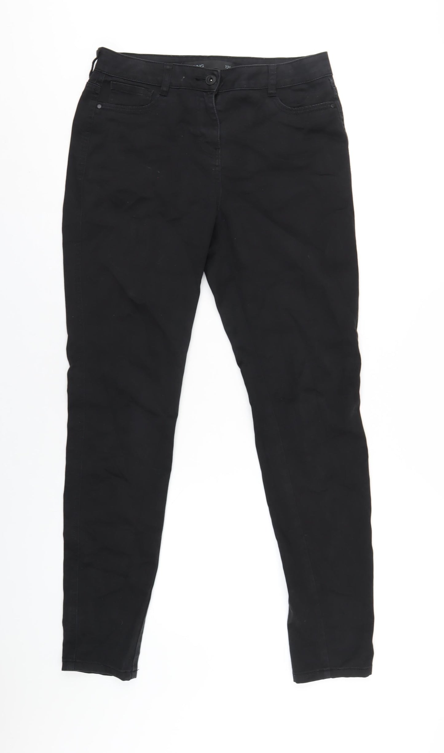 NEXT Womens Black Cotton Skinny Jeans Size 12 L32 in Regular Zip