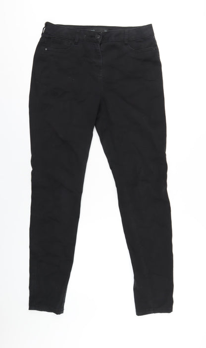 NEXT Womens Black Cotton Skinny Jeans Size 12 L32 in Regular Zip