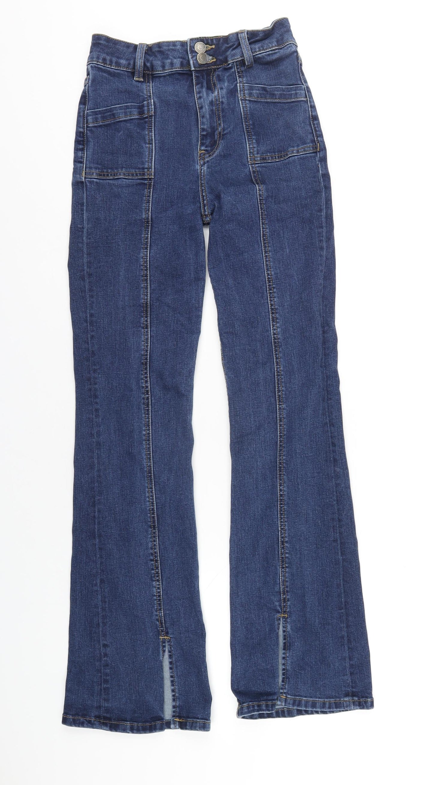 Motel Womens Blue Cotton Flared Jeans Size 2XS L30 in Regular Zip