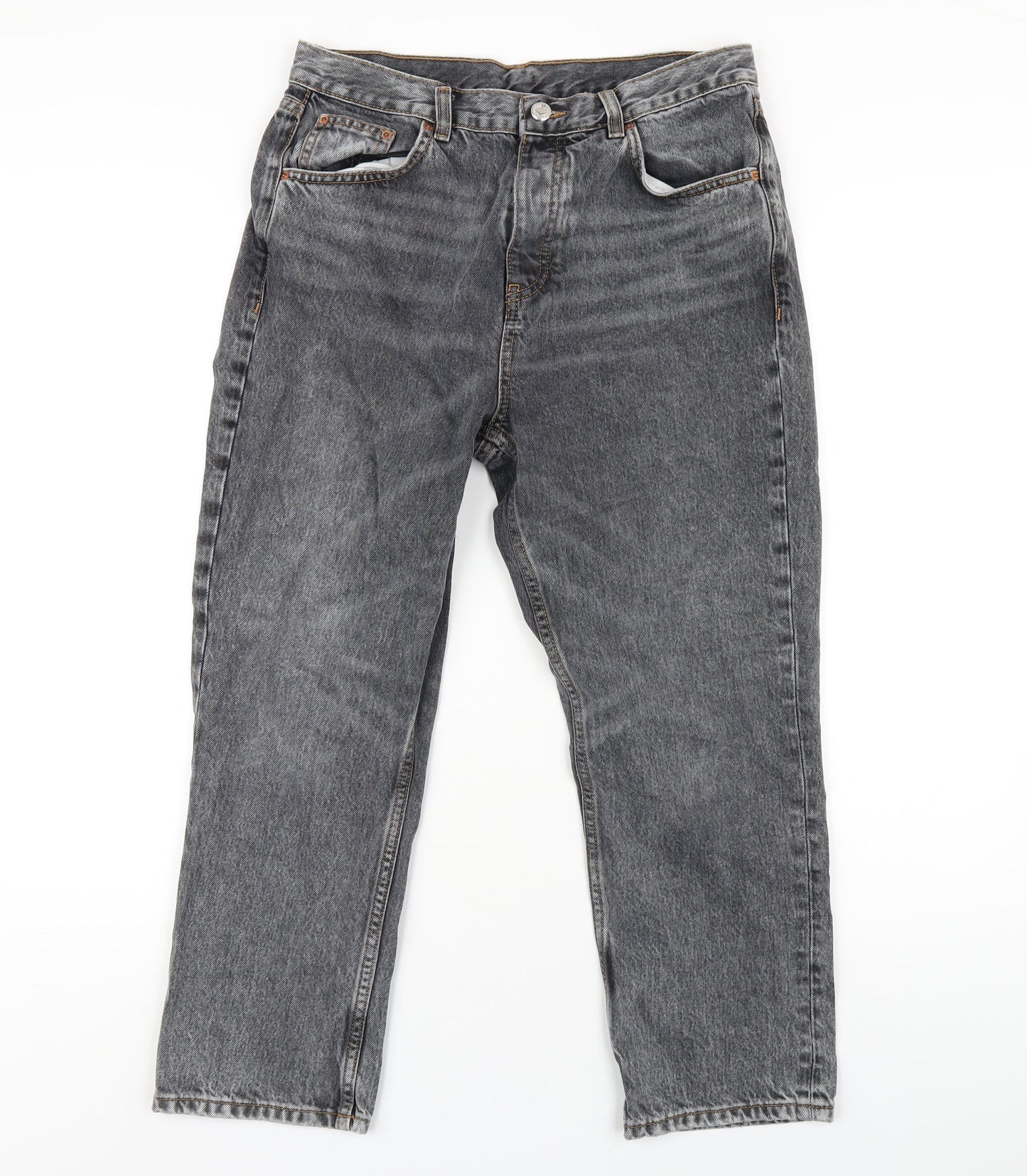 Topshop Womens Grey Cotton Straight Jeans Size 30 in L30 in Regular Button