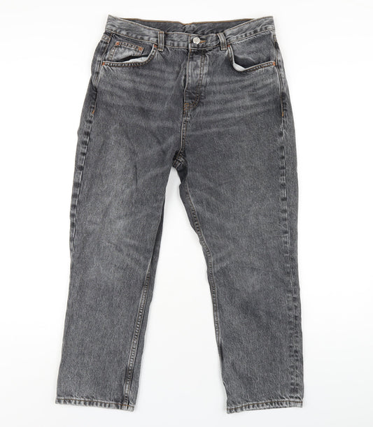 Topshop Womens Grey Cotton Straight Jeans Size 30 in L30 in Regular Button