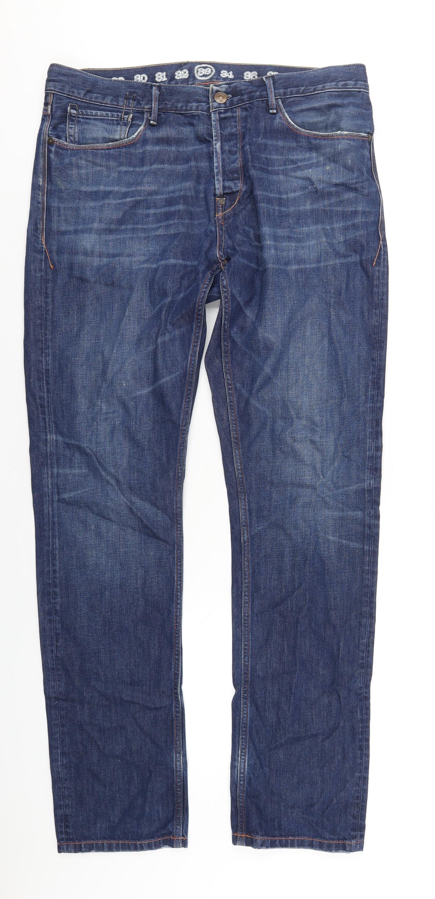 Kyrre Mens Blue Cotton Straight Jeans Size 33 in L34 in Regular Button