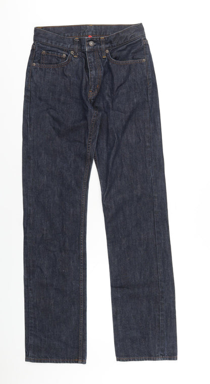 Uniqlo Mens Blue Cotton Straight Jeans Size 28 in L32 in Regular Zip