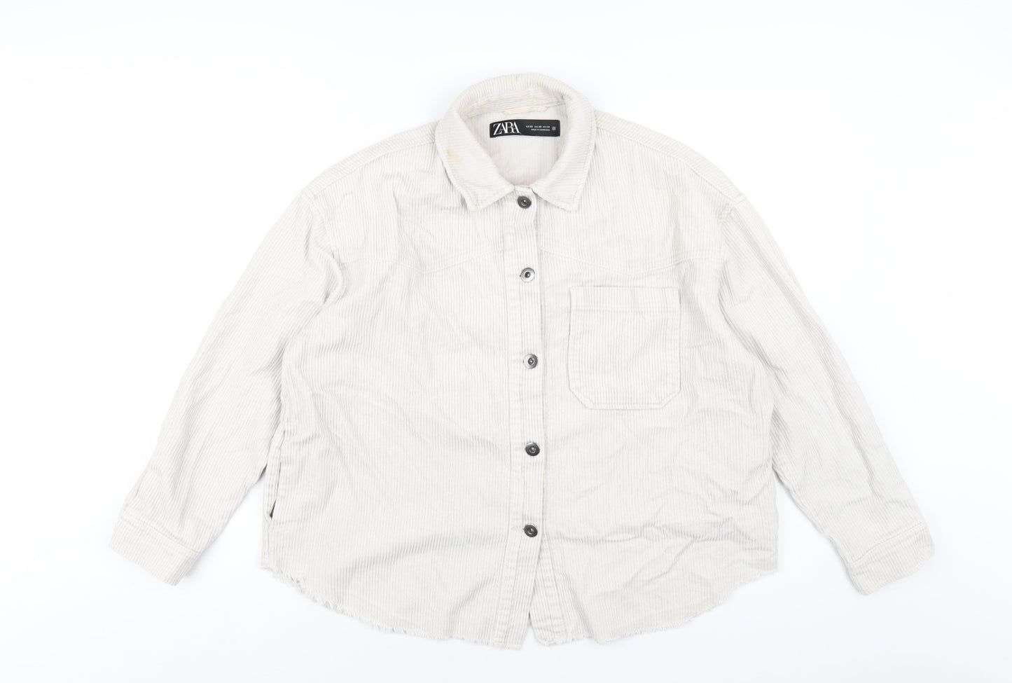 Zara Womens Ivory Cotton Basic Button-Up Size XS Collared