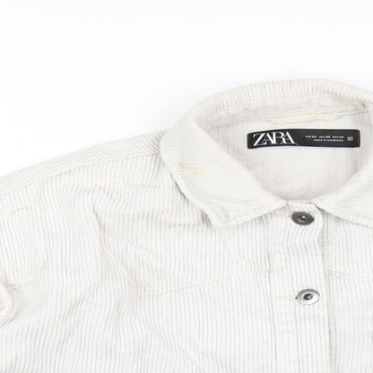 Zara Womens Ivory Cotton Basic Button-Up Size XS Collared
