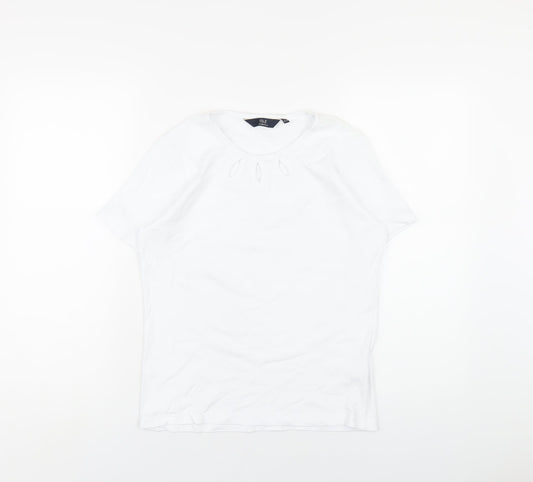 EWM Womens White Cotton Basic T-Shirt Size 10 Round Neck