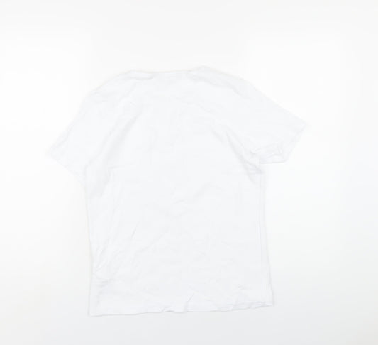 EWM Womens White Cotton Basic T-Shirt Size 10 Round Neck