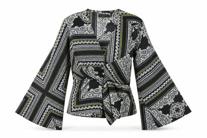 Missguided Womens Black Geometric Polyester Basic Blouse Size 10 V-Neck
