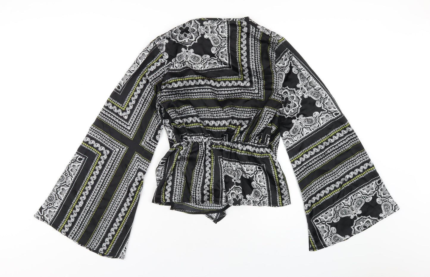 Missguided Womens Black Geometric Polyester Basic Blouse Size 10 V-Neck