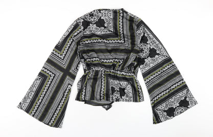 Missguided Womens Black Geometric Polyester Basic Blouse Size 10 V-Neck