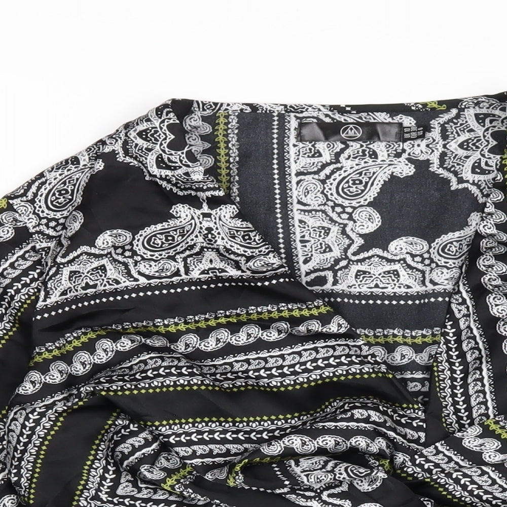 Missguided Womens Black Geometric Polyester Basic Blouse Size 10 V-Neck
